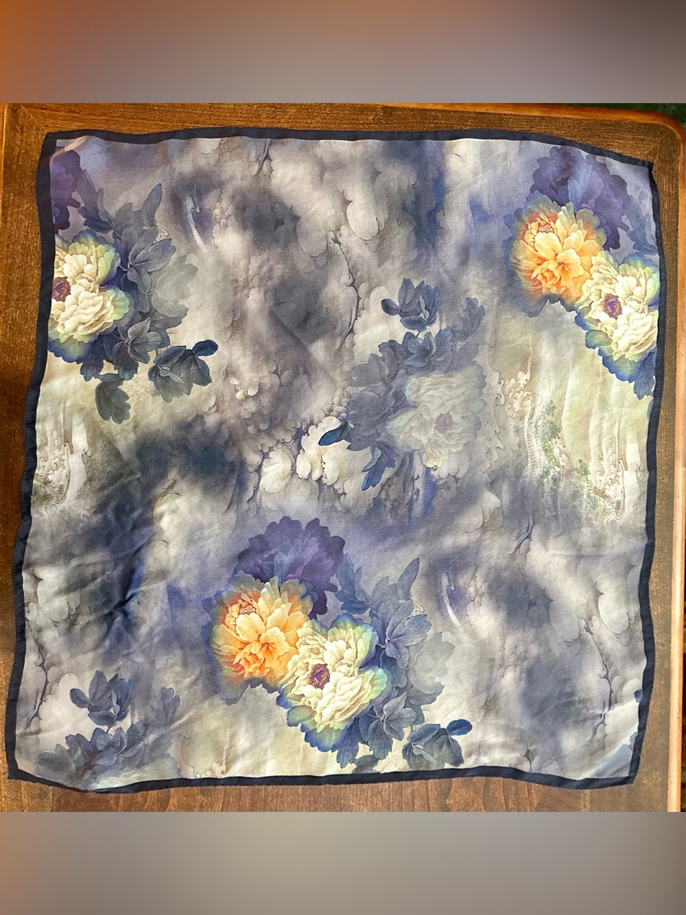 Silk Floral Square Scarf (3) - Picture 2 of 5